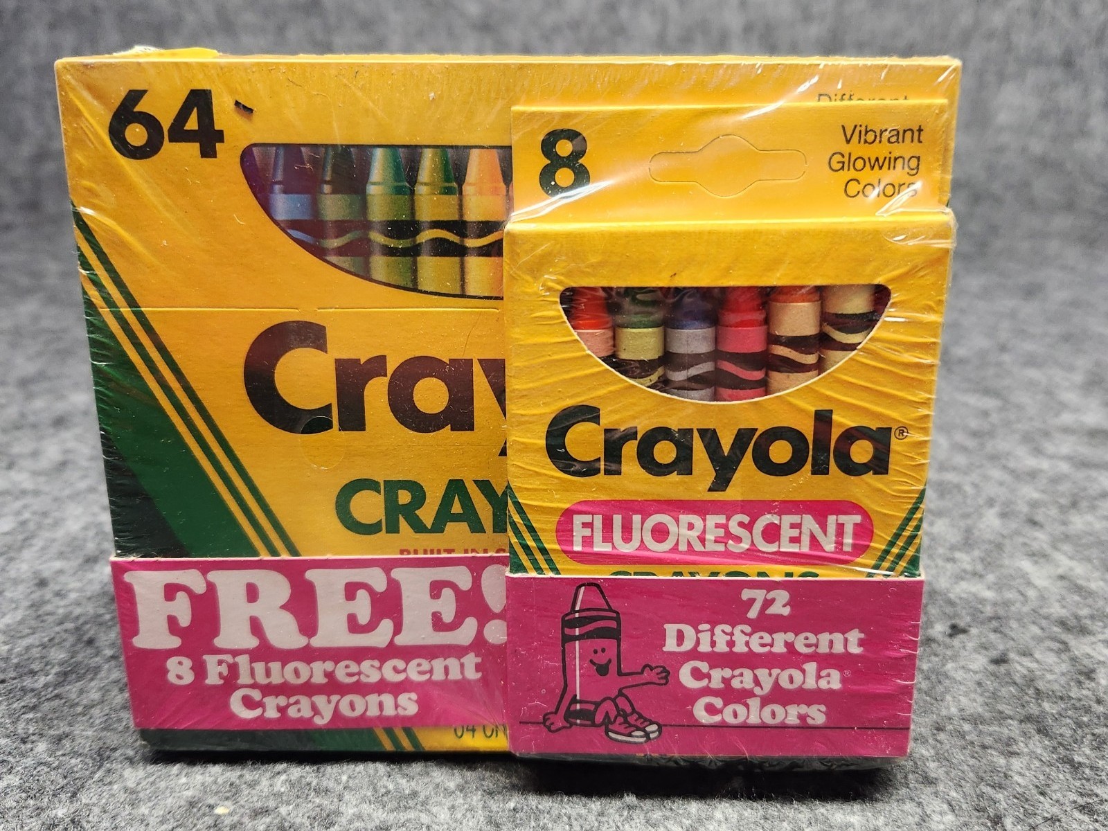 Image of Crayola Crayon box from 1989, featuring a mascot