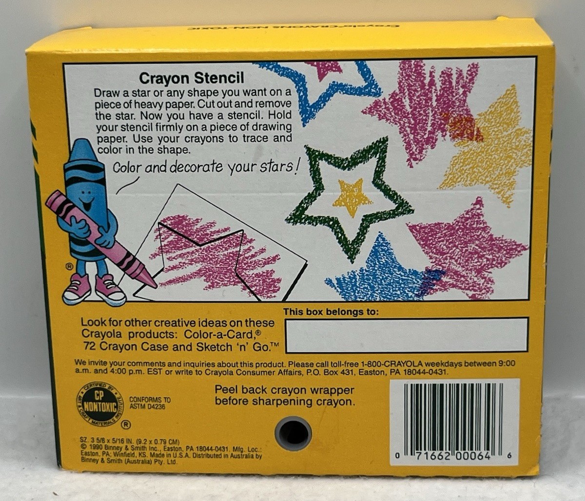 Crayola crayon boxes from 1988 and 1990.