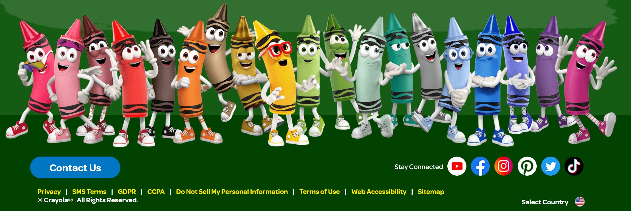 Crayola website footer circa 2022