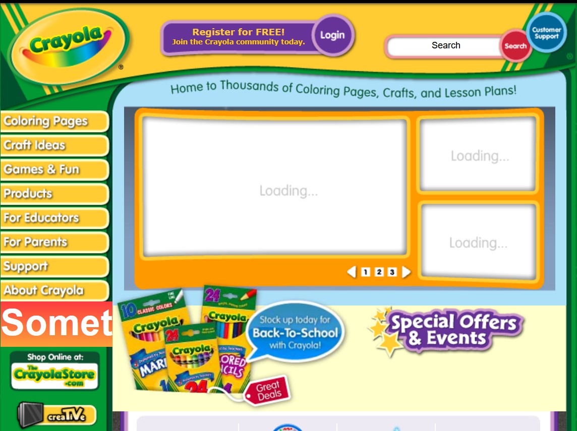 Screenshot of the 2009 Crayola website