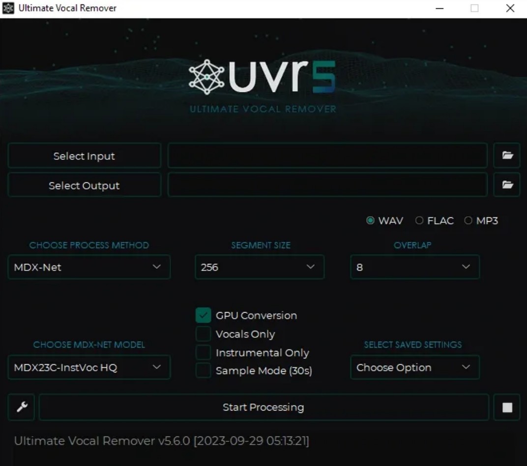 Screenshot of the UVR5 interface.