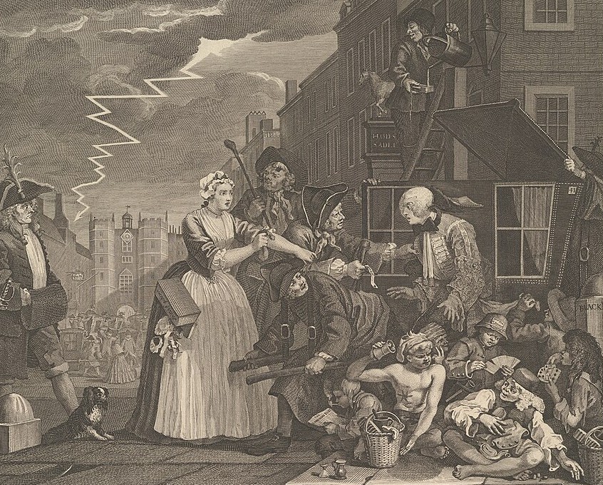 Lithograph of thhe 1744 London crime wave moral panic