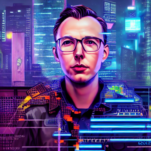 AI generated image of me, in cyberpunk neon background