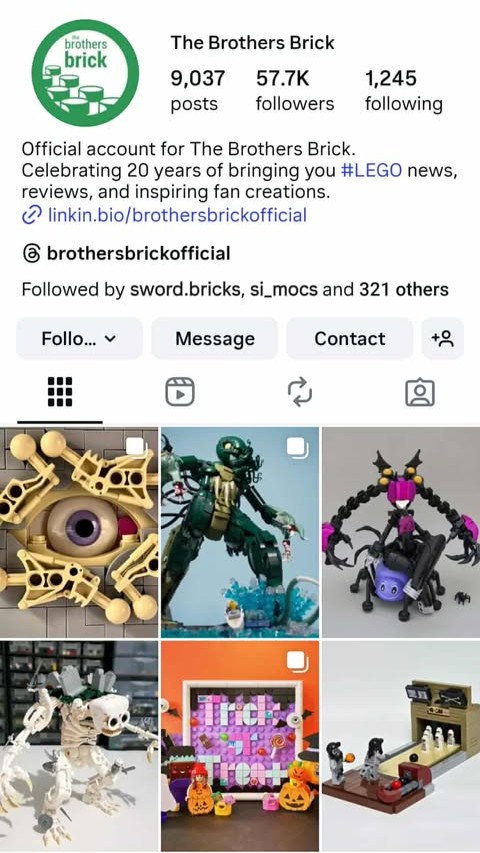 Brothers Brick Instagram, my creation is featured, (Bottom Right)