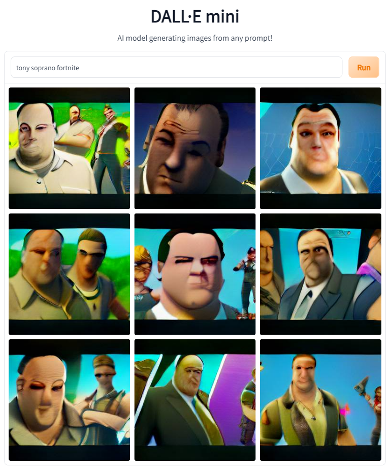 AI generated images of Tony Soprano in the game Fortnite.