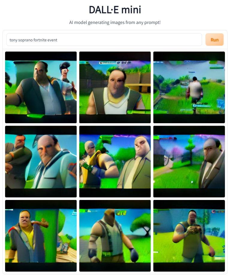 Batch #2 of AI generated images of Tony Soprano in the game Fortnite.