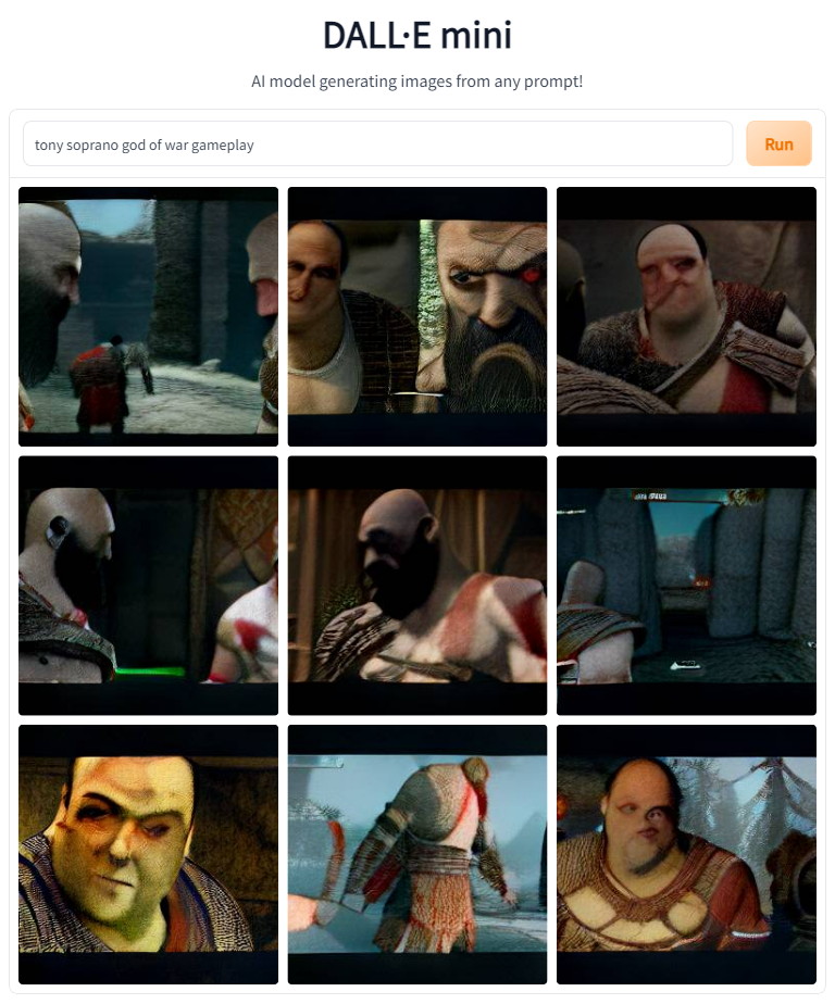AI generated images of Tony Soprano in the game God of War.