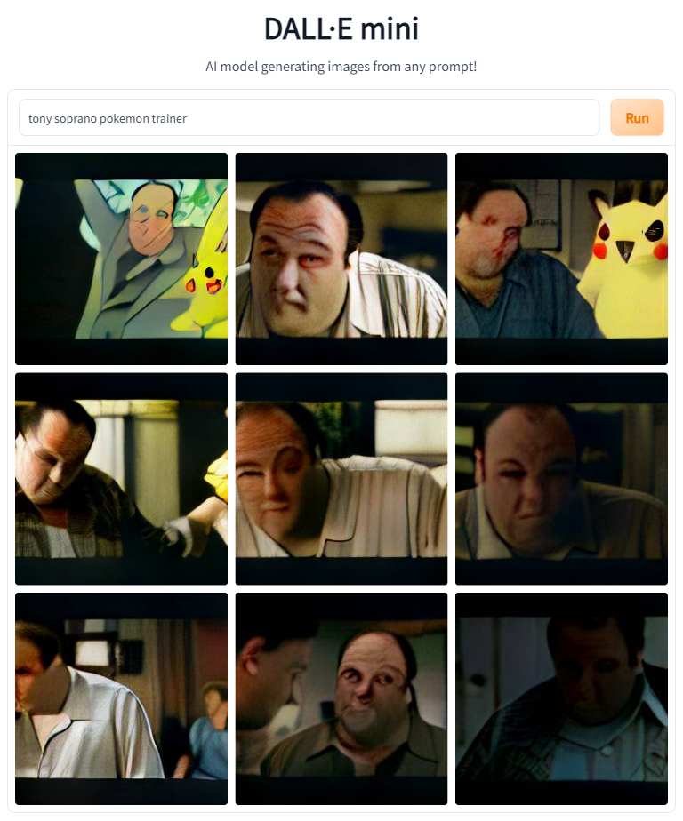 AI generated images of Tony Soprano as a pokemon trainer. The AI was not very successful.