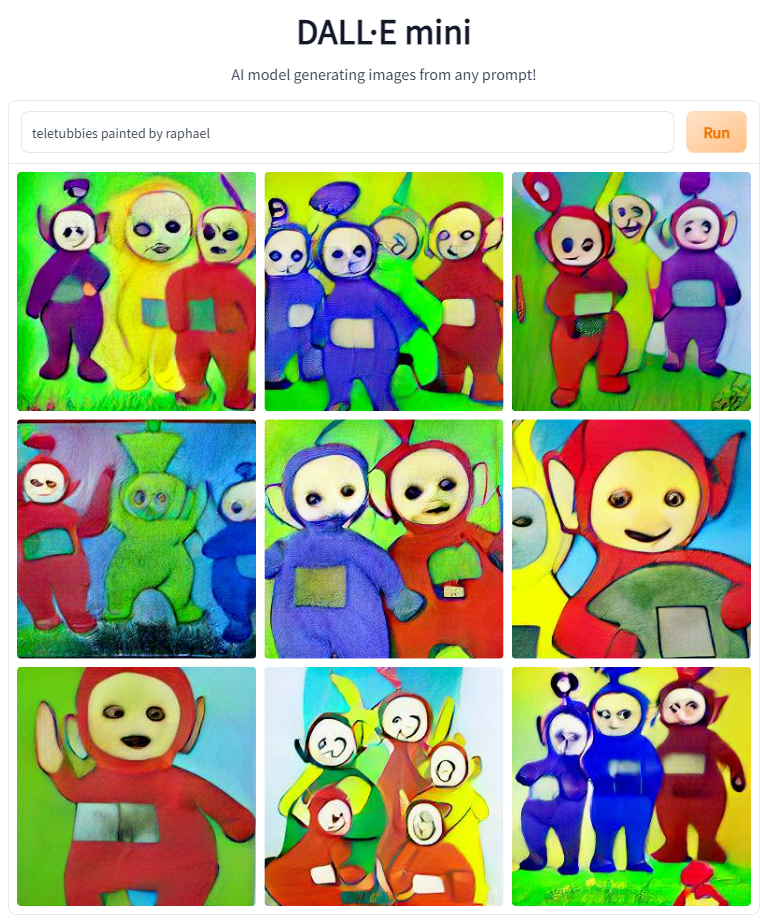 AI generated images of Teletubbies