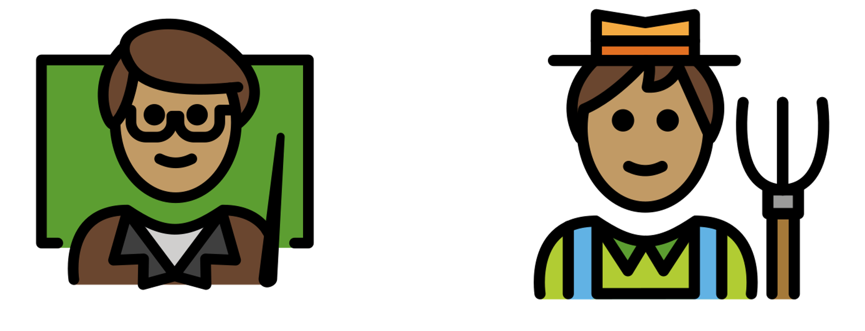 An emoji-style farmer and librarian.