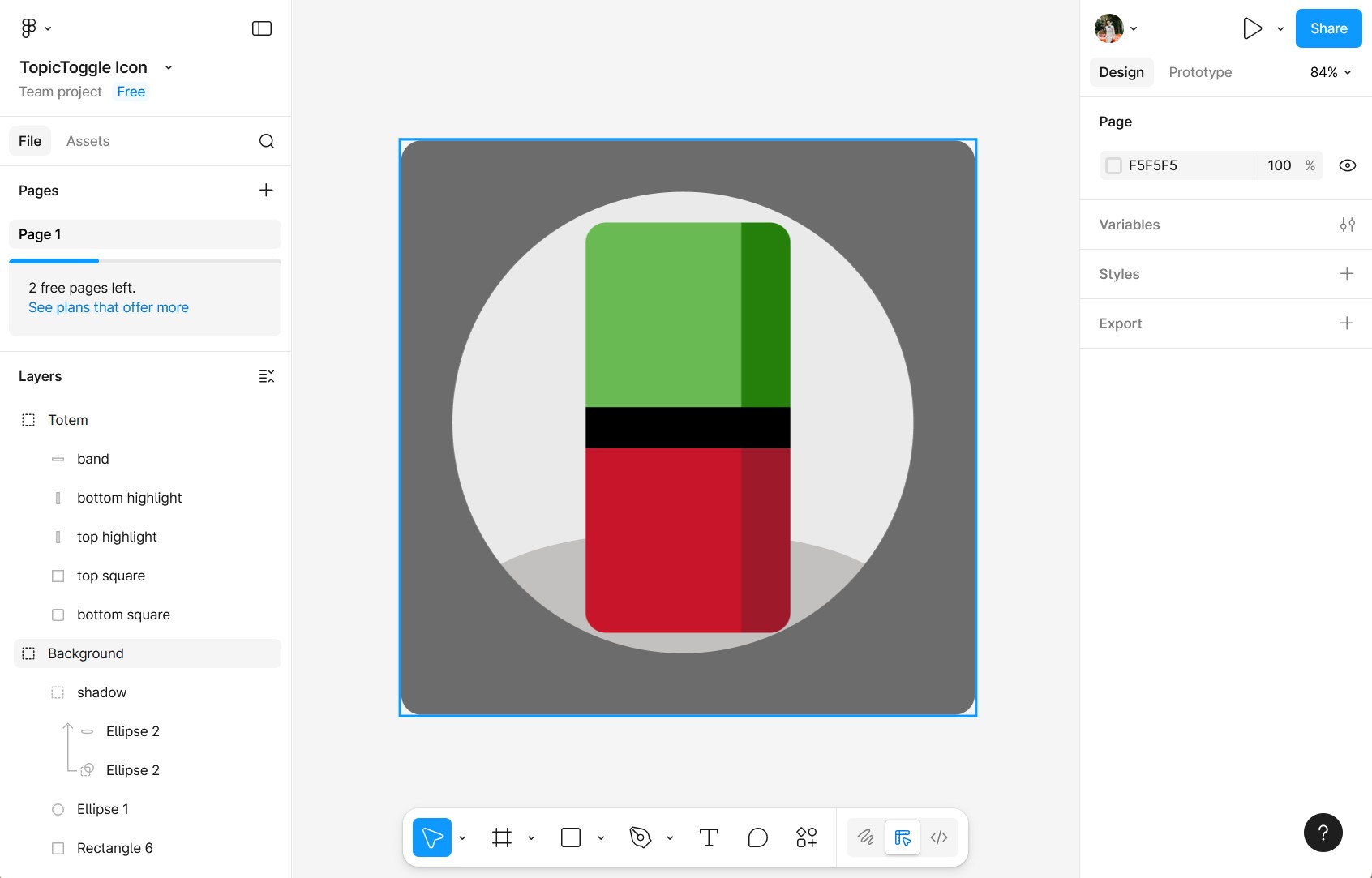 Figma editor with Topic Toggle icon