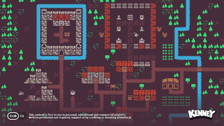 Kenney 1-bit tileset used for the walls and floors