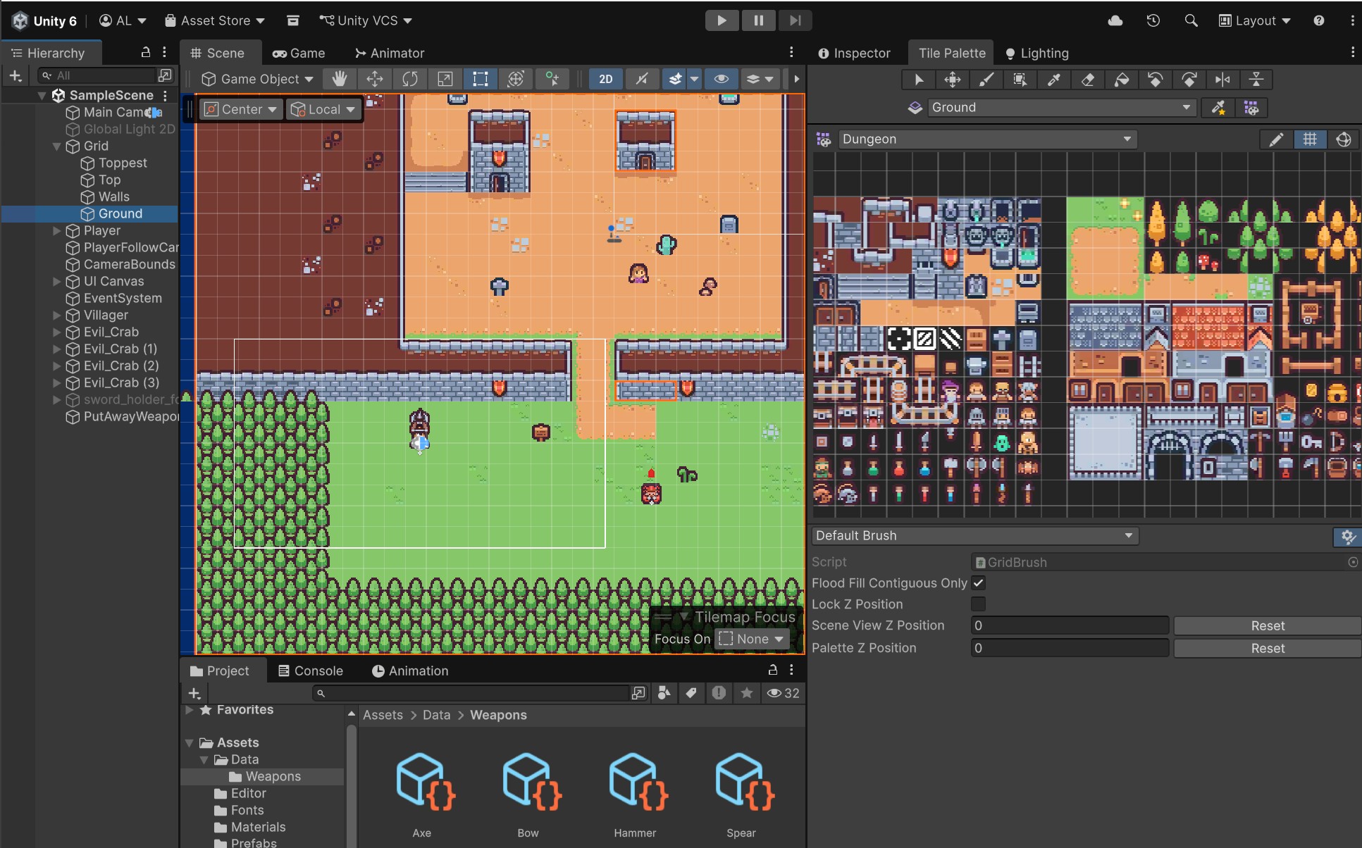 Unity editor with tilemap