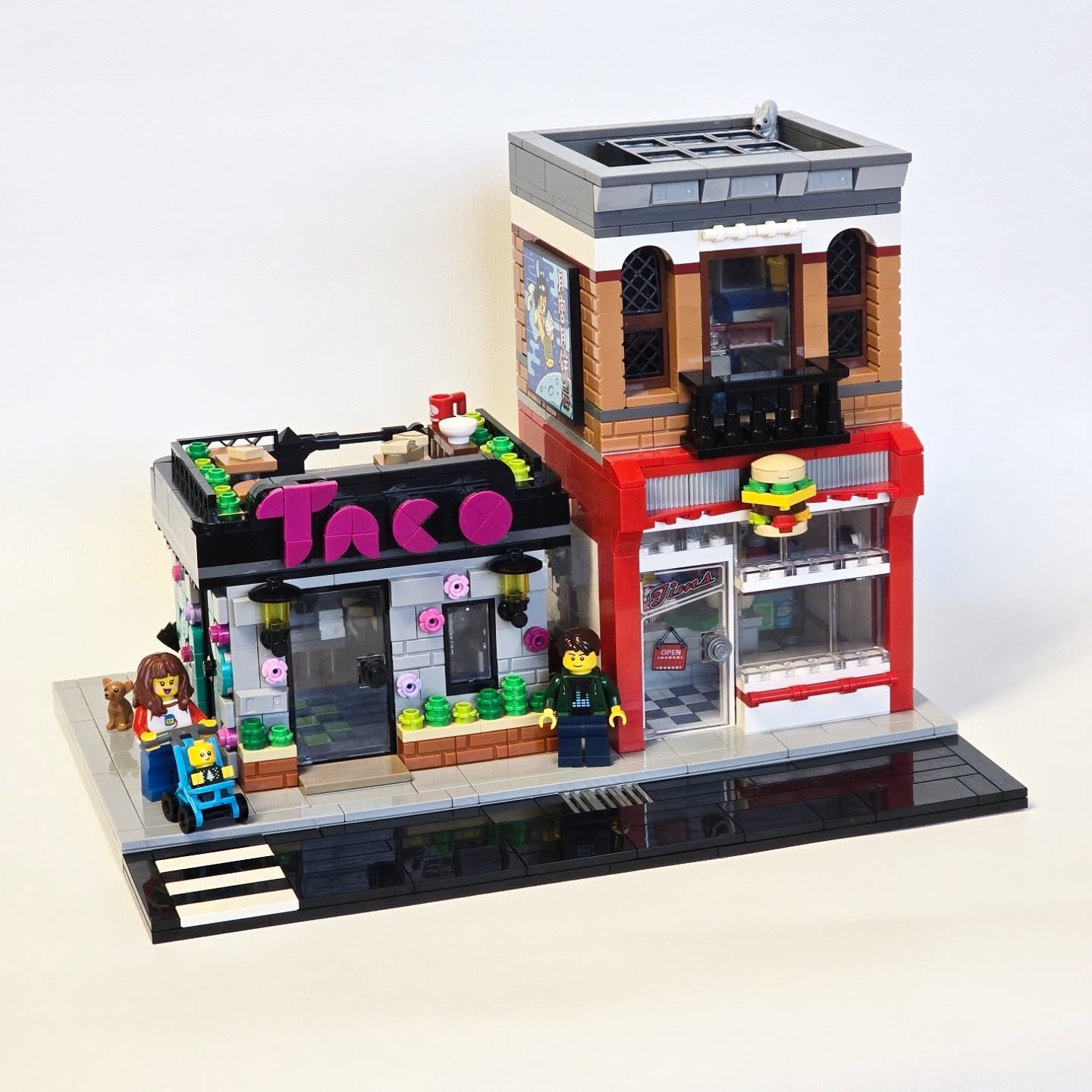 Lego city street with restaurants