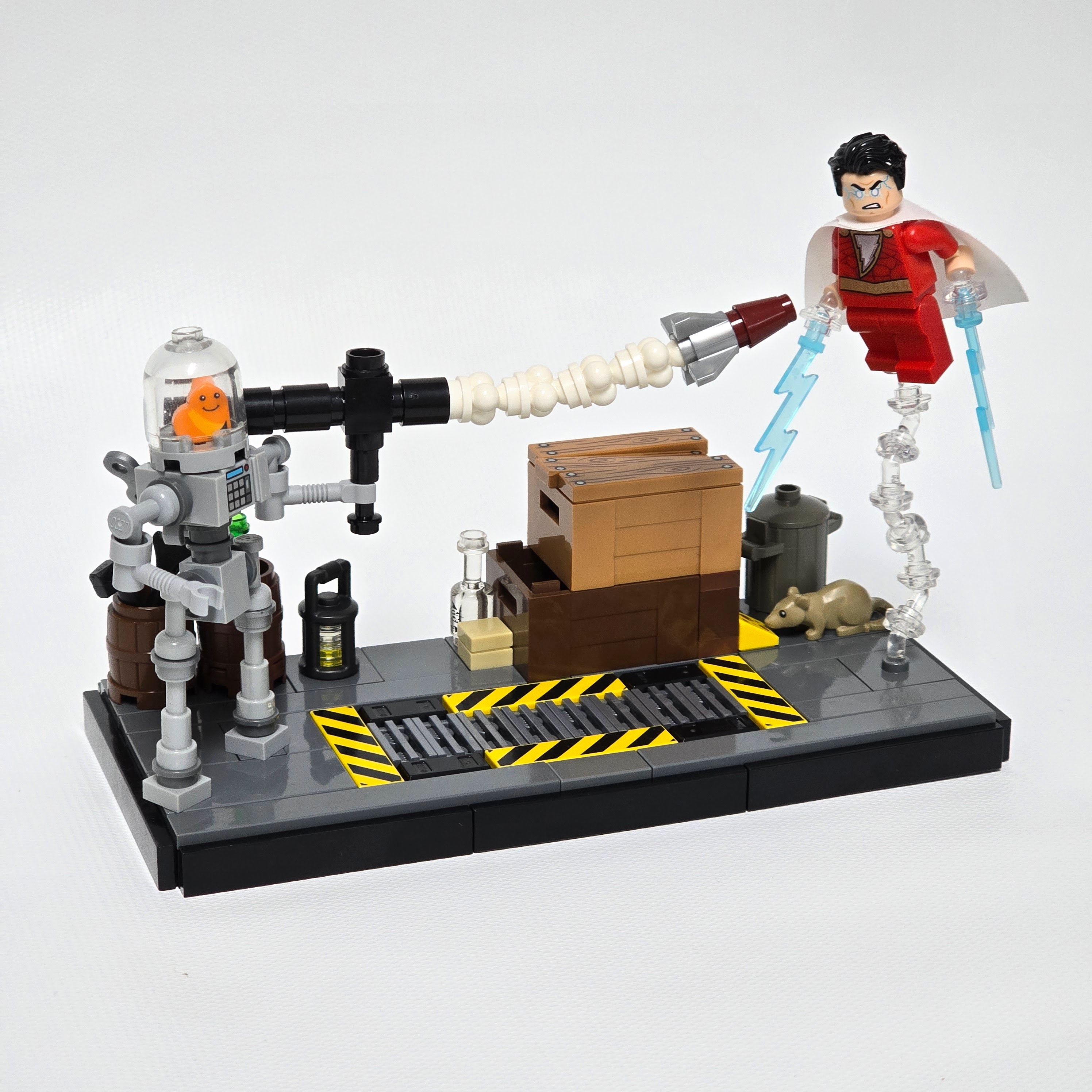 Lego Shazam fighting Mr. Mind in a robot suit, created by Alex Lyman