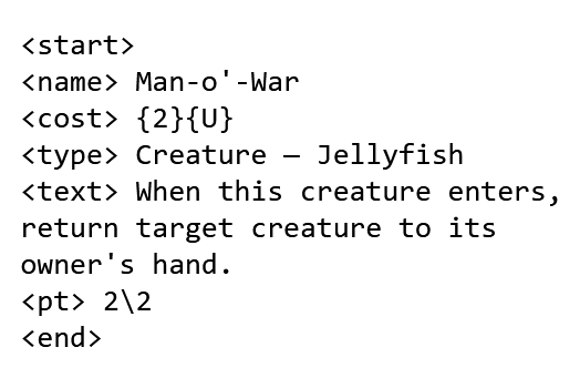 MtG card Man-o-War in plain text