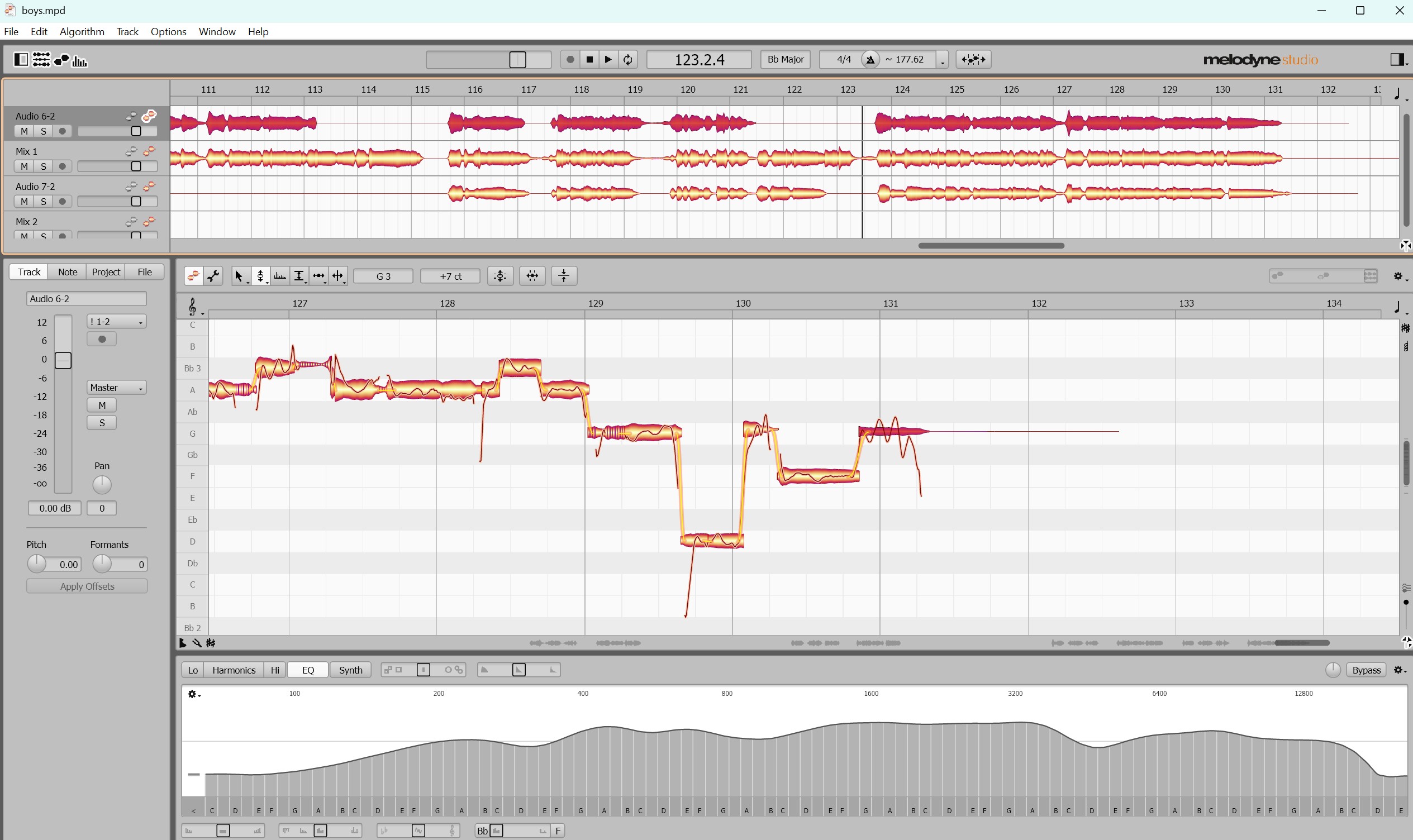 Screenshot of the Melodyne interface with my vocals.