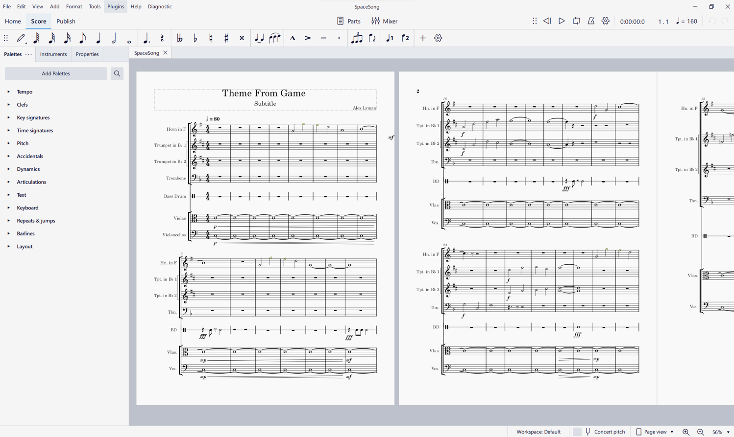 Screenshot of Musescore for composing the theme music