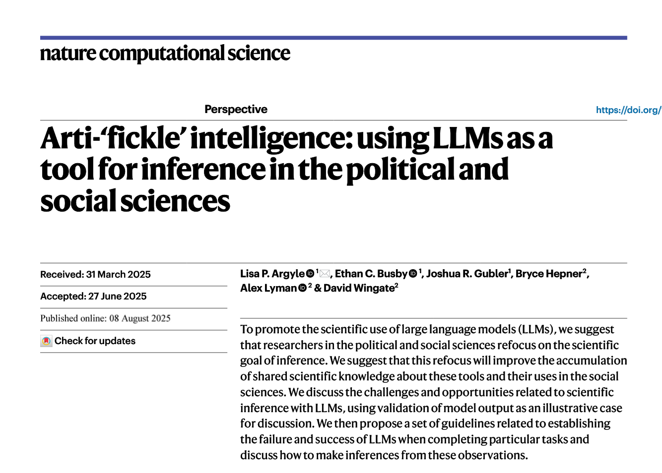 Abstract of our NatCompSci article
