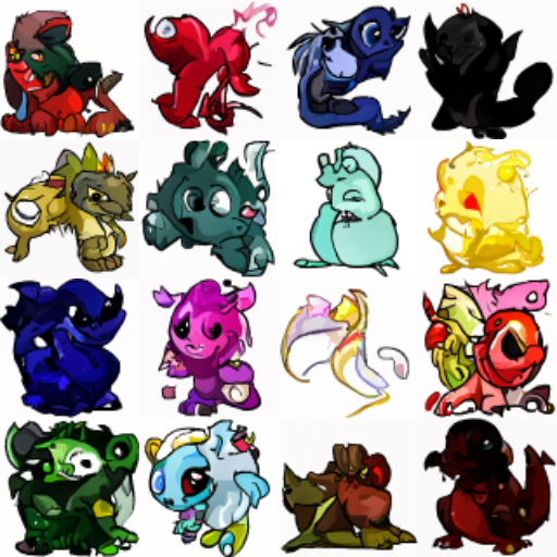 AI-generated grid of abstract virtual pet icons