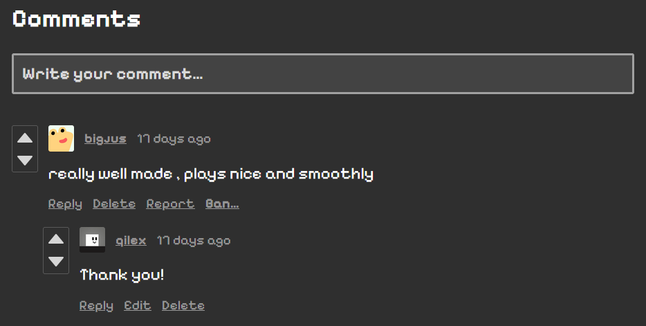 Itch.io comment, calling my game smooth