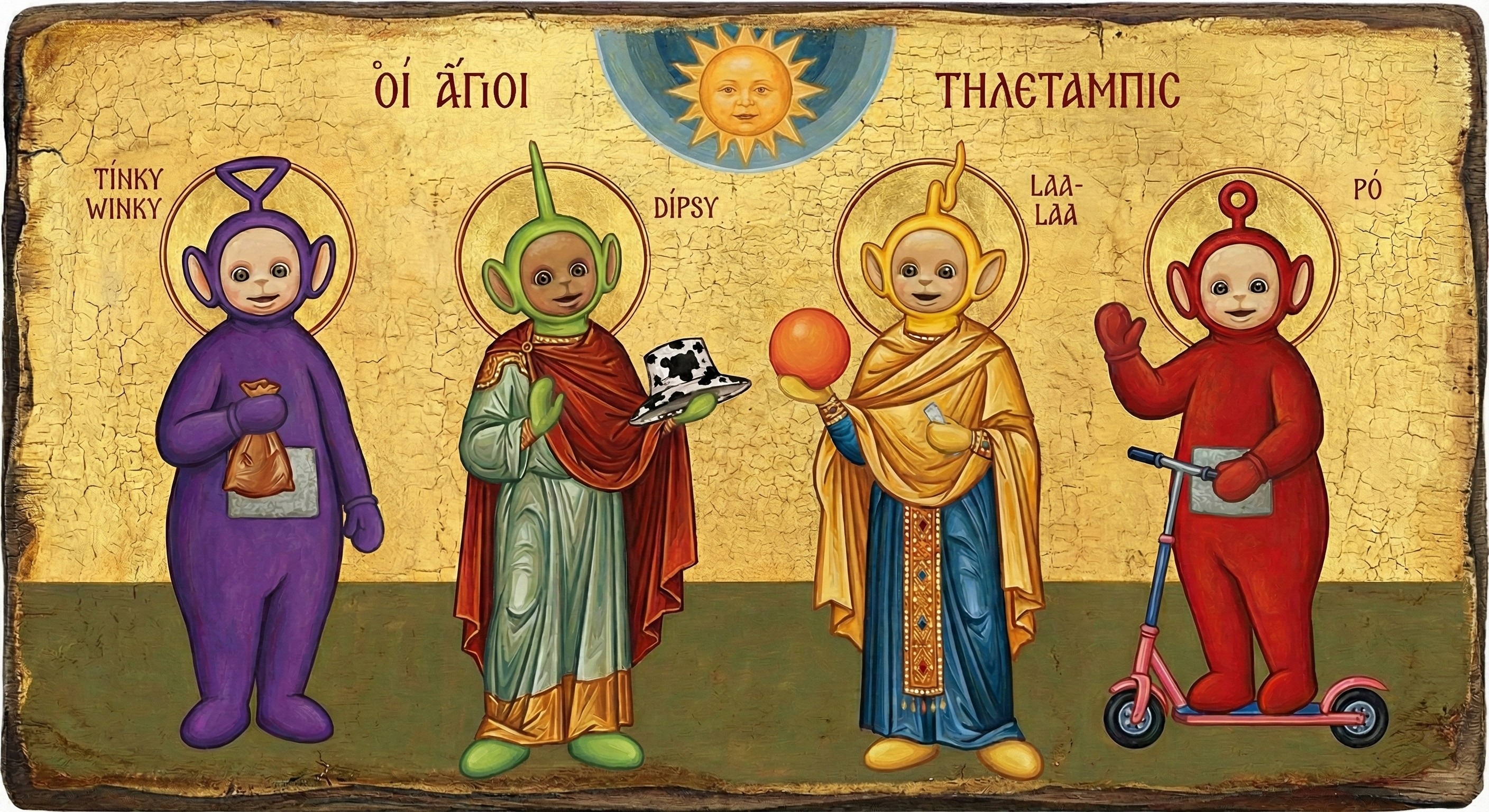 Orthodox Icon of teletubbies, generated by nano banana